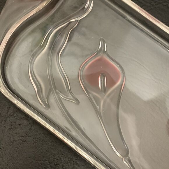 Serving Tray Glass Pink Clear Raised Tulip Embossed Bottom Appetizer Vanity - Picture 4 of 8